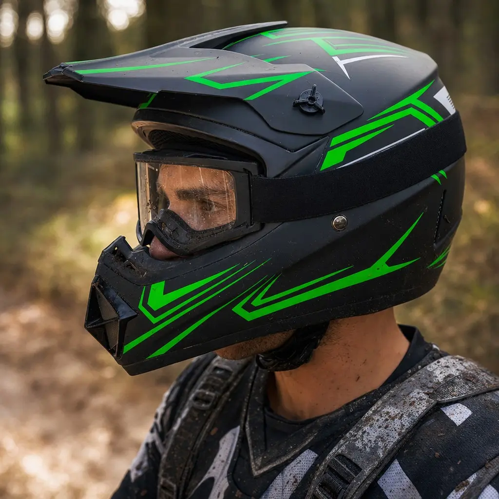 Full Face Motocross Helmet for Men, Lightweight ABS Shell with Matte Neon Graphic - Vented Riding Safety Helmet for Off-Road & Dirt Bike Racing