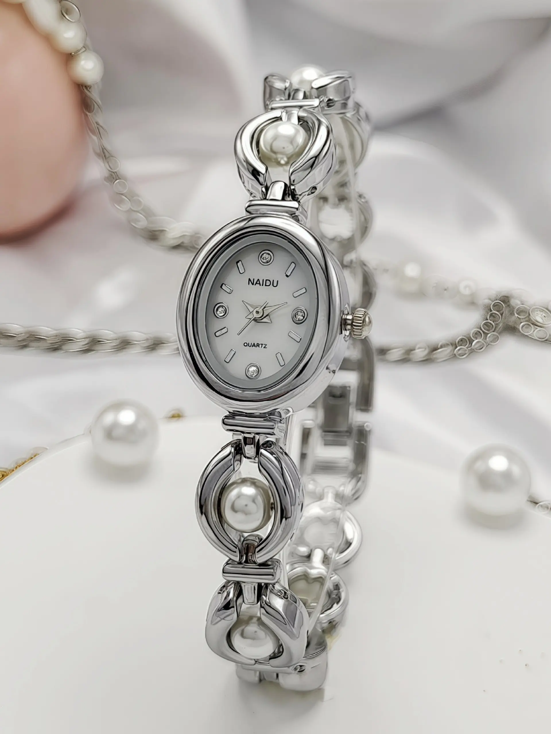 Vintage Style Luxury Imitation Pearl Chain Watch, Unique Bracelet Watch, Elegant Lady Wristwatch, Fashion Quartz Watch, All Seasons Gift