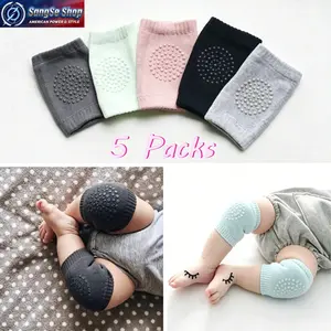5-Piece Infant Kneesocks & Knee Pad Set, Soft Breathable Cushioned Protectors with Anti-Slip Grips for Crawling & Walking