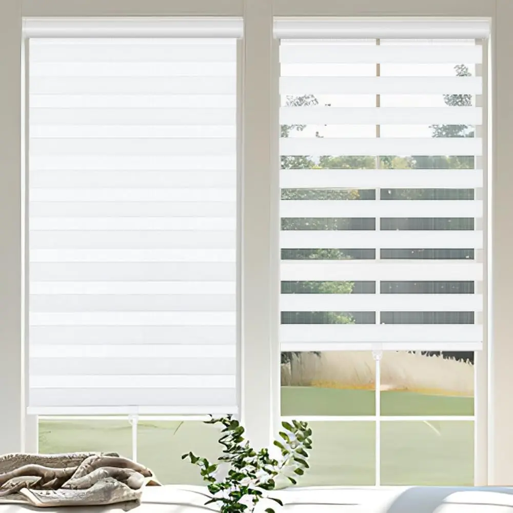 Cordless Zebra Roller Shades with Valance, 52" W x 72" H, Free Stop, Dual Layer Sheer Light Control Window Treatments for Day and Night Home Supplies