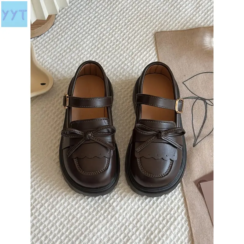 YYT1  4 Pairs Bow Mary Flat Shoes, Vintage School Style, Adjustable, Thick Sole, Rubber, Comfortable, Perfect Daily Wear, Bowknot Design Shoes