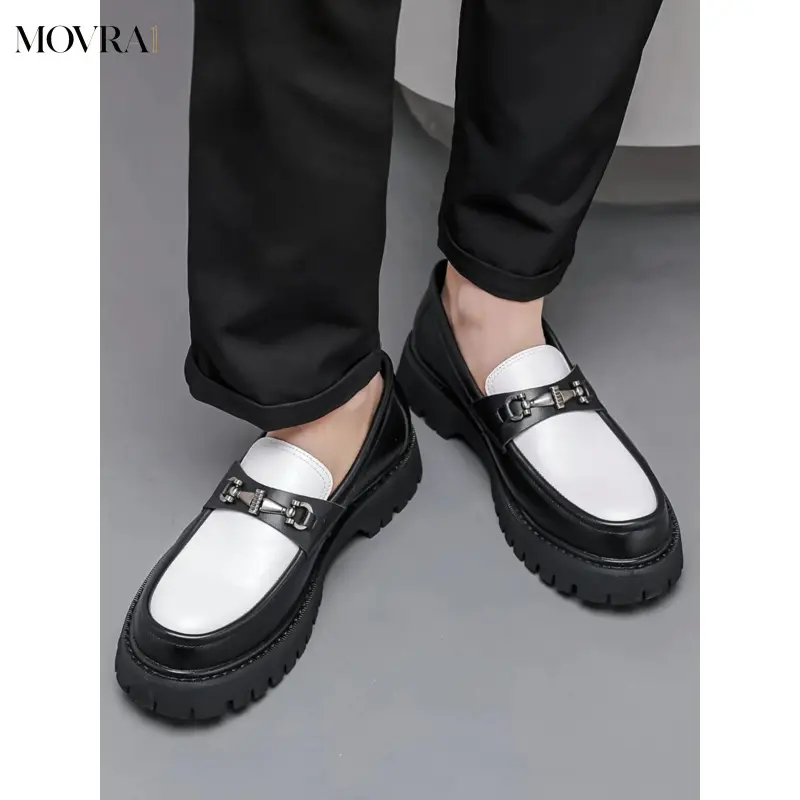 MOVRA1 Men's Colorblock Patchwork Loafers - PU Upper Flat Footwear, Casual Wear Thick Sole Round Toe Slip-Ons, Everyday Shoes for Daily Use