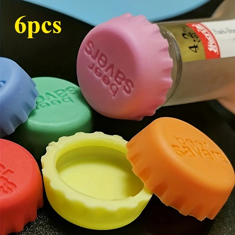 6pcs Reusable Silicone Bottle Caps, Sealing Covers for Beer, Wine, Vinegar and More, Leak-Proof, Durable and Colorful, Practical Beverage & Kitchen Storage Solution