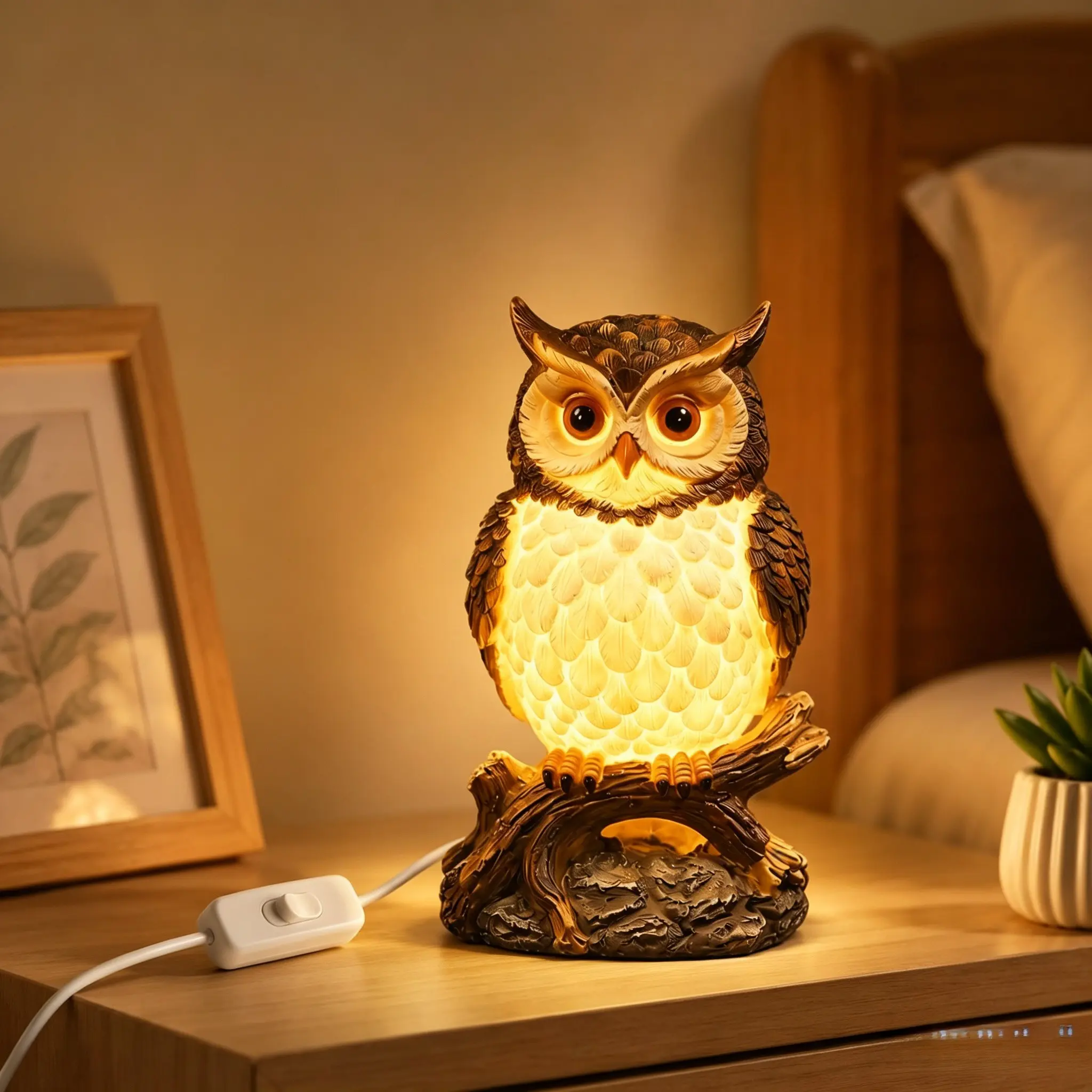 USB Owl Desk Night Light, Warm Glow Resin Lamp for Bedroom & Office, Soft Decor Accent for Bird Lovers, Great Adult Gift Idea