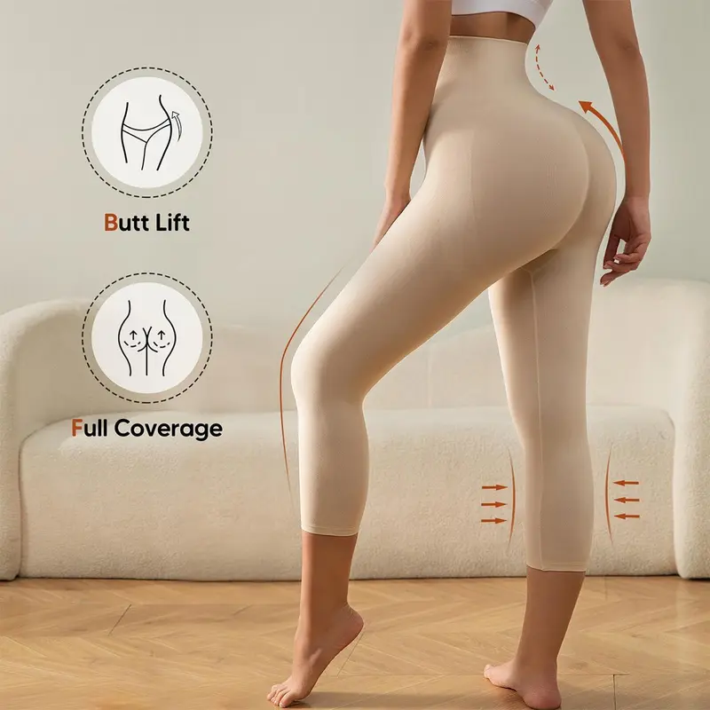 Suprenx Women's High Waisted Capri Leggings, Seamless 3/4 Length Shapewear Capris, Soft Stretchy Knit Fabric, Lightweight Breathable Cropped Leggings for Gym and Everyday Wear