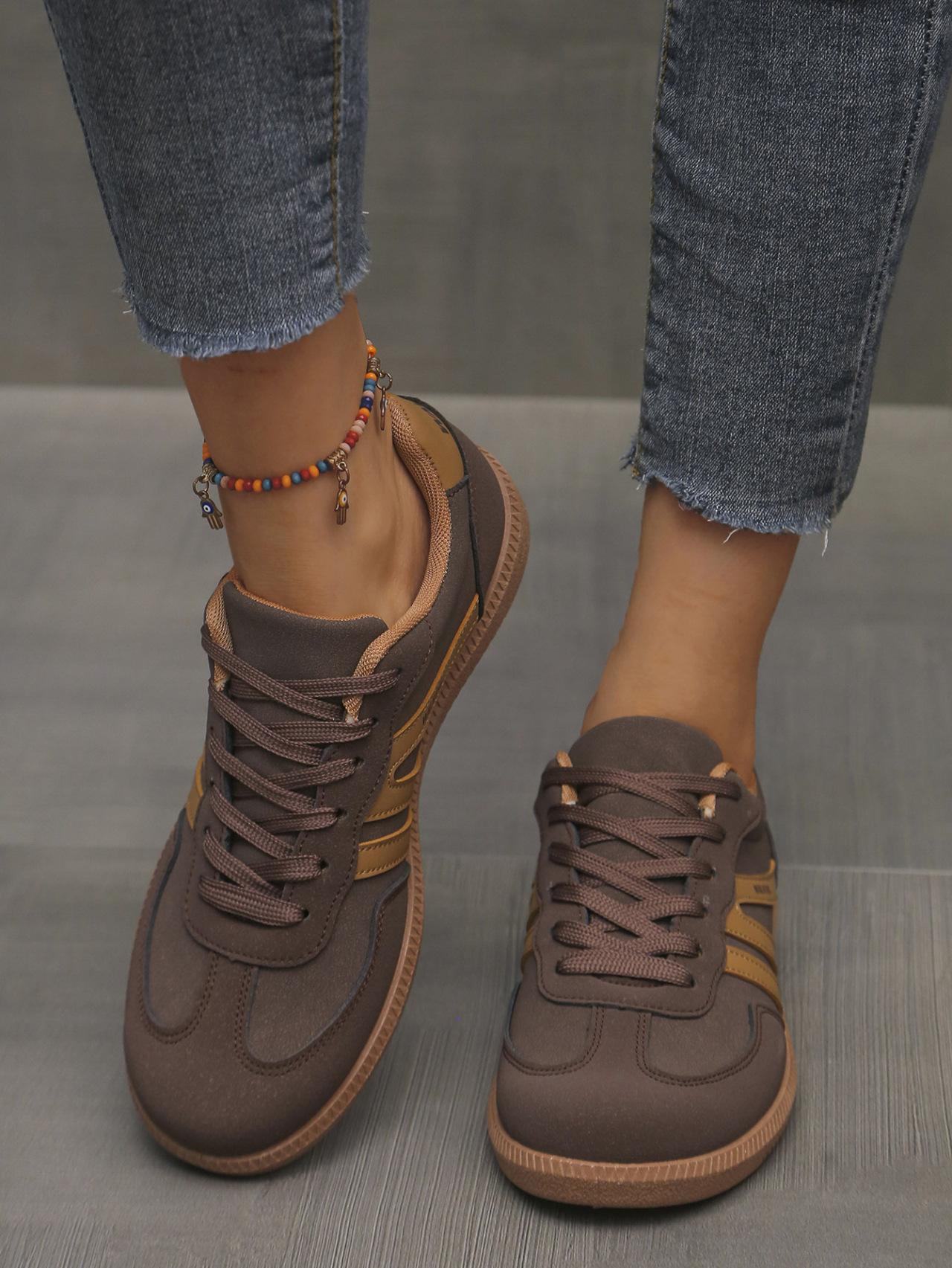 Women's Fashionable Patchwork Lace Up Low Top Casual Flat Sneakers , Casual Comfortable Sports Walking Shoes for Daily Wear, GAT Female All-match Round Toe Casual Shoes for Women & Girls SpringStatements