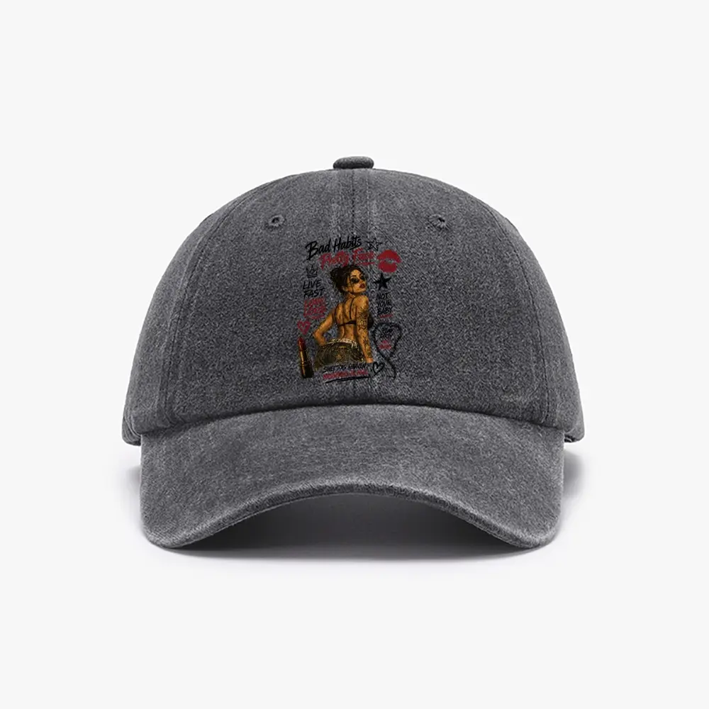 "Bad Habits" Vintage Washed Baseball Cap | Y2K Retro Distressed Dad Hat Adjustable Unisex Streetwear Cap