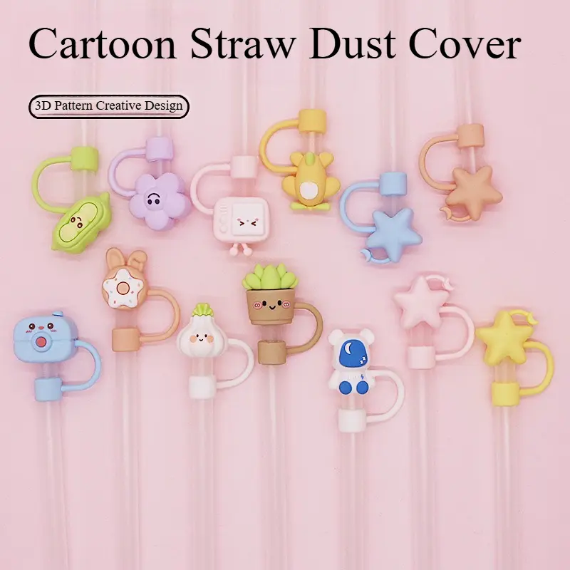 Cute Cartoon Straw Topper, Decorative Straw Stopper Dust Cover, Aesthetic Cup Ornament for Travel Tumbler No straw in cluded