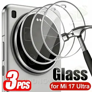 KAYKWONG'S 3pcs Clear Curved Edge Tempered Glass Camera Lens Protector for Xiaomi 17/15/14 Ultra, Anti-Scratch Shockproof, Metal Eagle Eye Ring