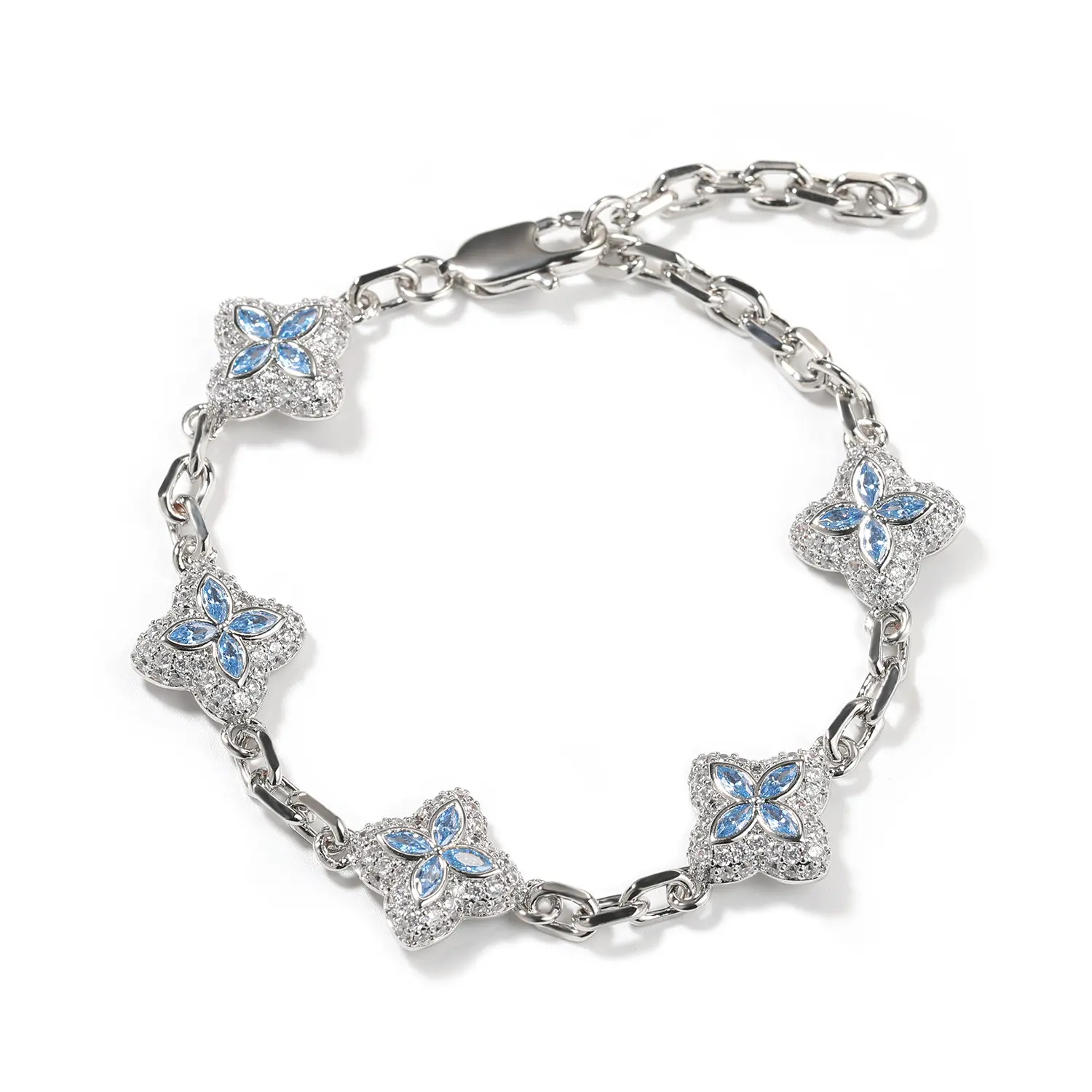 Adjustable Four Leaf Clover Bracelet for Men Women, 5A Cubic Zirconia Full Diamond Hip Hop Jewelry – Bling Chain with 6in + 2in Extender, Perfect Gift for Birthday Anniversary Christmas Valentine's Day trendy bangle