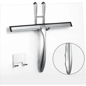 Shower Squeegee for Glass Doors,12-Inch Shower Glass Squeegee, Sliver Shower Squeegee for Shower Doors,Mirror,Windows, with Shower Door Hook and Adhesive Hook