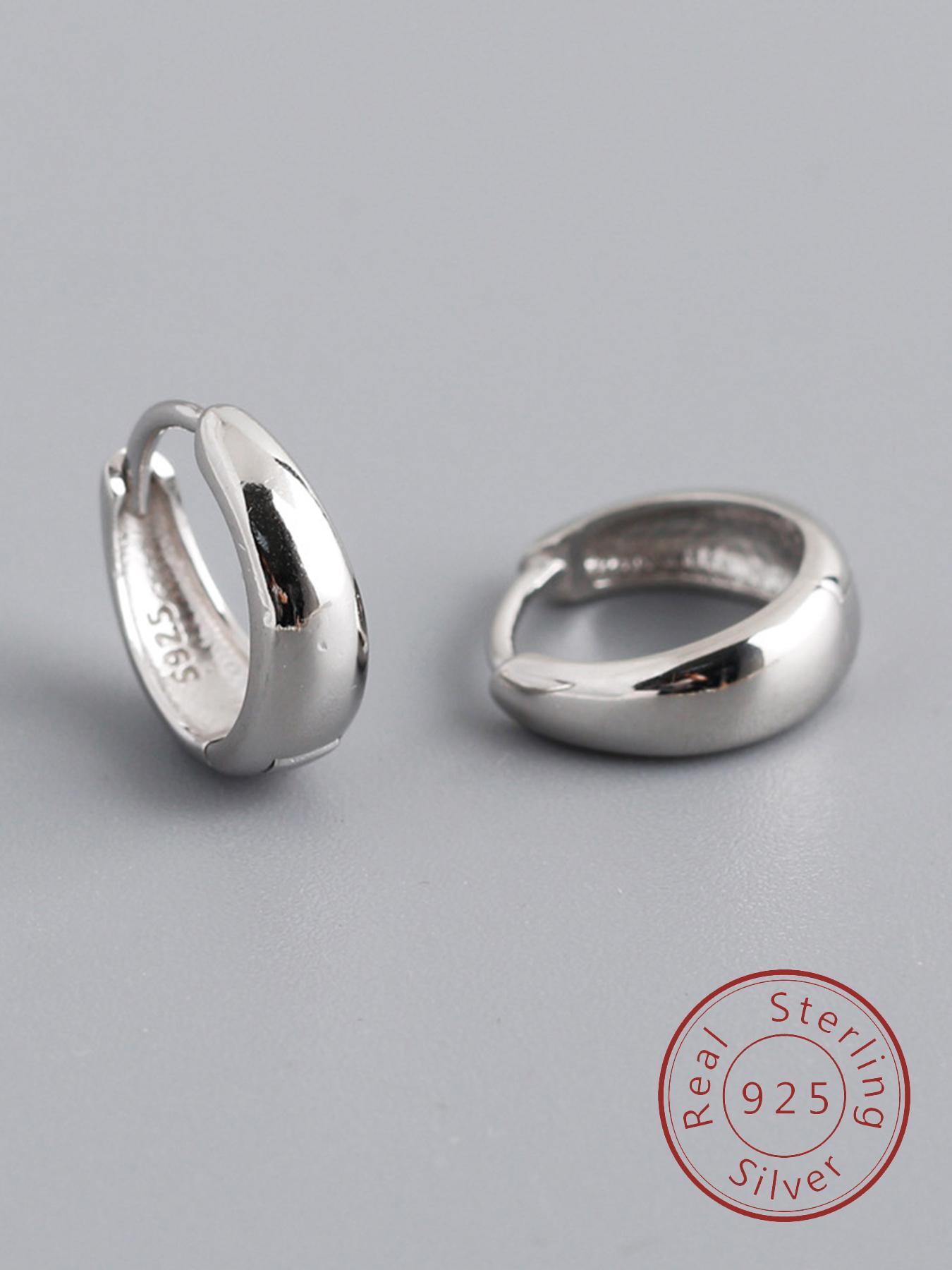 925 Sterling Silver Minimalist Wide Band Hoop Earrings, Elegant Minimalist Earrings, High Quality Earrings, Fashionable Earrings for Women & Girls, Trendy All-match & Exquisite Jewelry for Birthday Gift, Hoop Earring Sets