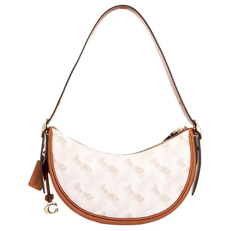 COACH Luna 27 Classic Monogram Crossbody Bag for Women, Gold Hardware, White Leather