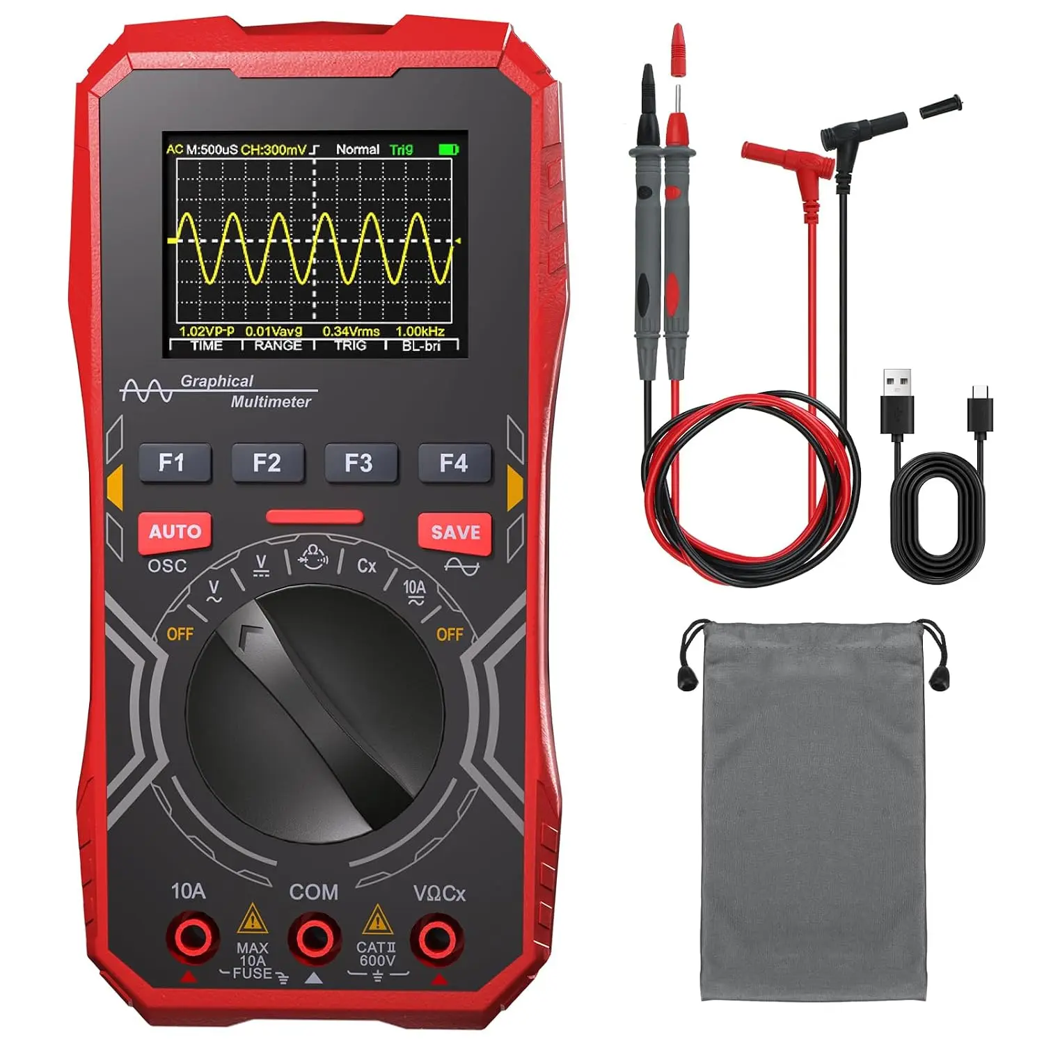 2-in-1 Handheld Oscilloscope Multimeter - 1MHz Bandwidth 2.5MS/s Sampling Rate, Digital Oscilloscope & Auto-Ranging Multimeter Combo, 2.4" Backlit Display with Probes, for Electronics DIY, Repair