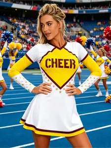 European American Cheerleader Dress Uniform Adult Female Sport Cheer Outfit Stylish Cheerleading Costume for Sports Meeting Stage Performance Themed Party