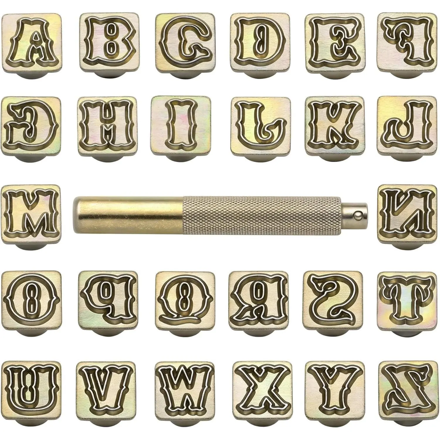27Pcs Capital Letter Leather Stamps Kit 1/2” / 13mm, Alphabet Leather Craft Stamping Tools Set