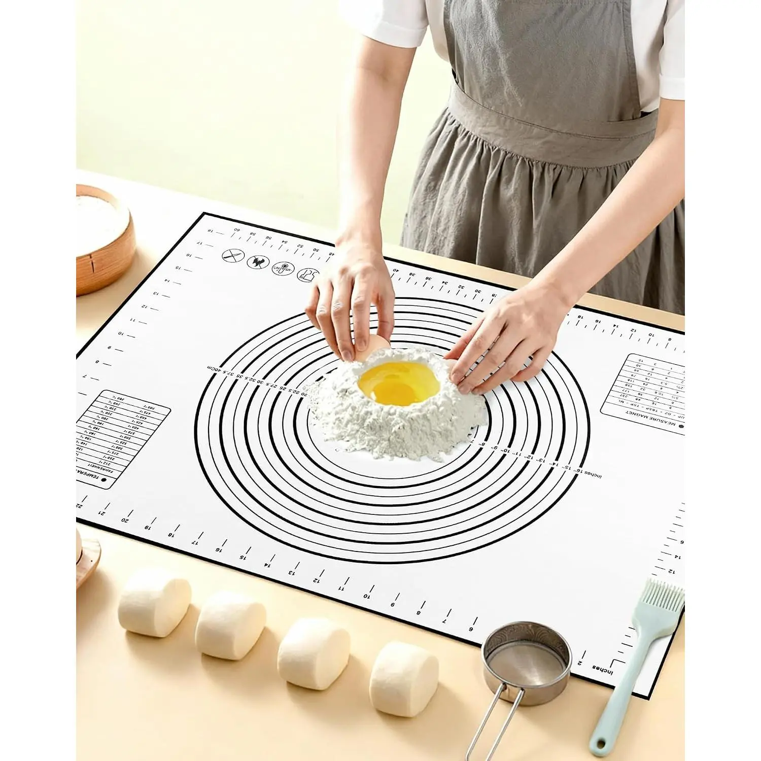 Pastry Mat with Measurements, 28" x 20"   Baking Mat, Non-slip Pastry Rolling Sourdough Baking Mat, Bread Rolling Dough Mats Sheet for Fondant,Pizza,Pie,Cookies