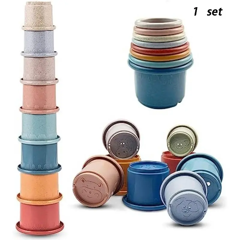 Colorful Baby Stacking Cups Set, Stackable Water Toys for Learning, Baby Bath & Toddler Water Table Toys, Fun for Kids & Pets（Random color of the cup）