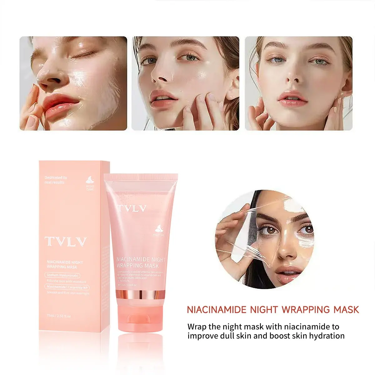 Niacinamide Night Mask, Hydrating Moisturizing Brightening Skincare, Cleansing Pull-Off Mask, Deeply Nourishes Skin, Easy to Use, Moisturizing Facial Mask