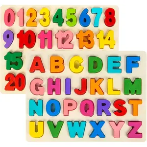 Wooden Puzzles for Toddlers, 2 Pcs Alphabet Puzzle ABC Shape Number Puzzle, Learning Toys for Kids, Preschool Educational Activities Toddler Gift Toys for Girls Boys Christmas Valentines Easterfidget toys