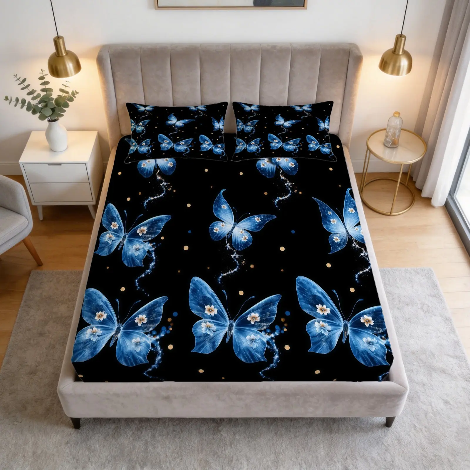 3-Piece Set Of Colorful Butterfly Patterned Bed Sheets, Including 1 Bed Sheet And 2 Pillowcases (Excluding Pillow Core), Comfortable Bedding, Non Slip Suitable For Bedrooms, Suitable For Children And Teenagers As Gifts And Decorations