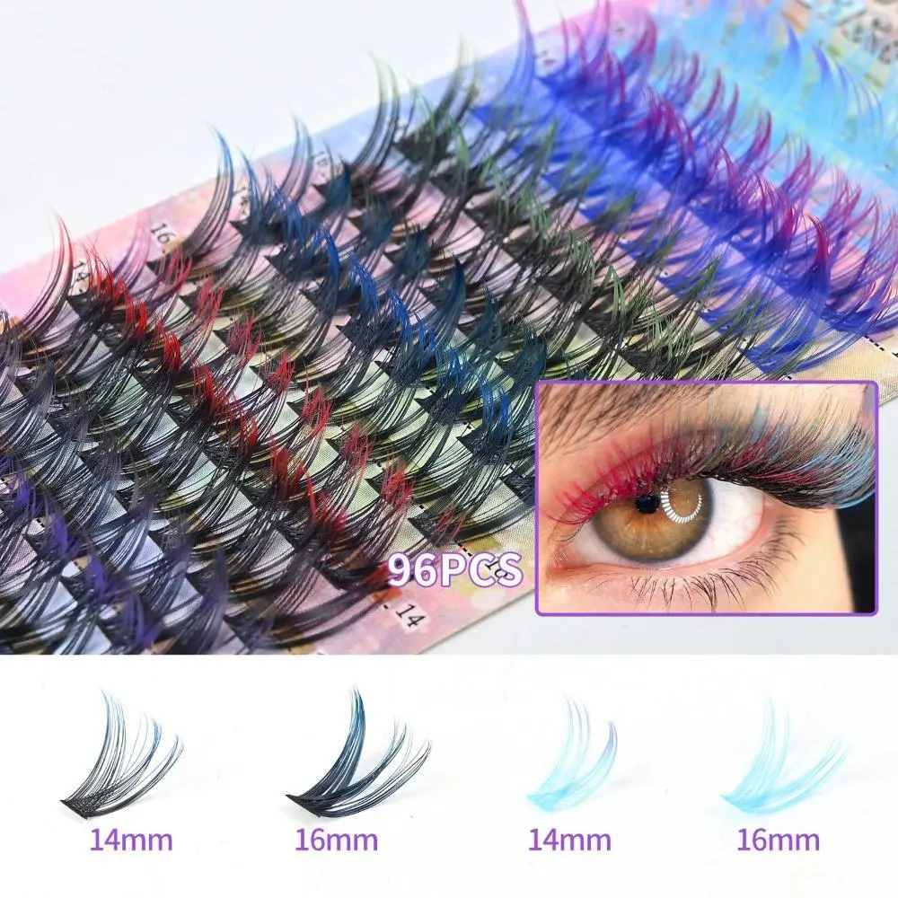 Color Segmented Cluster Lash Extensions, Mixed Color Voluminous Curly Individual Lashes, Firm No-Shed Roots Dramatic Lash Segments for Stage Performance & Artistic Makeup