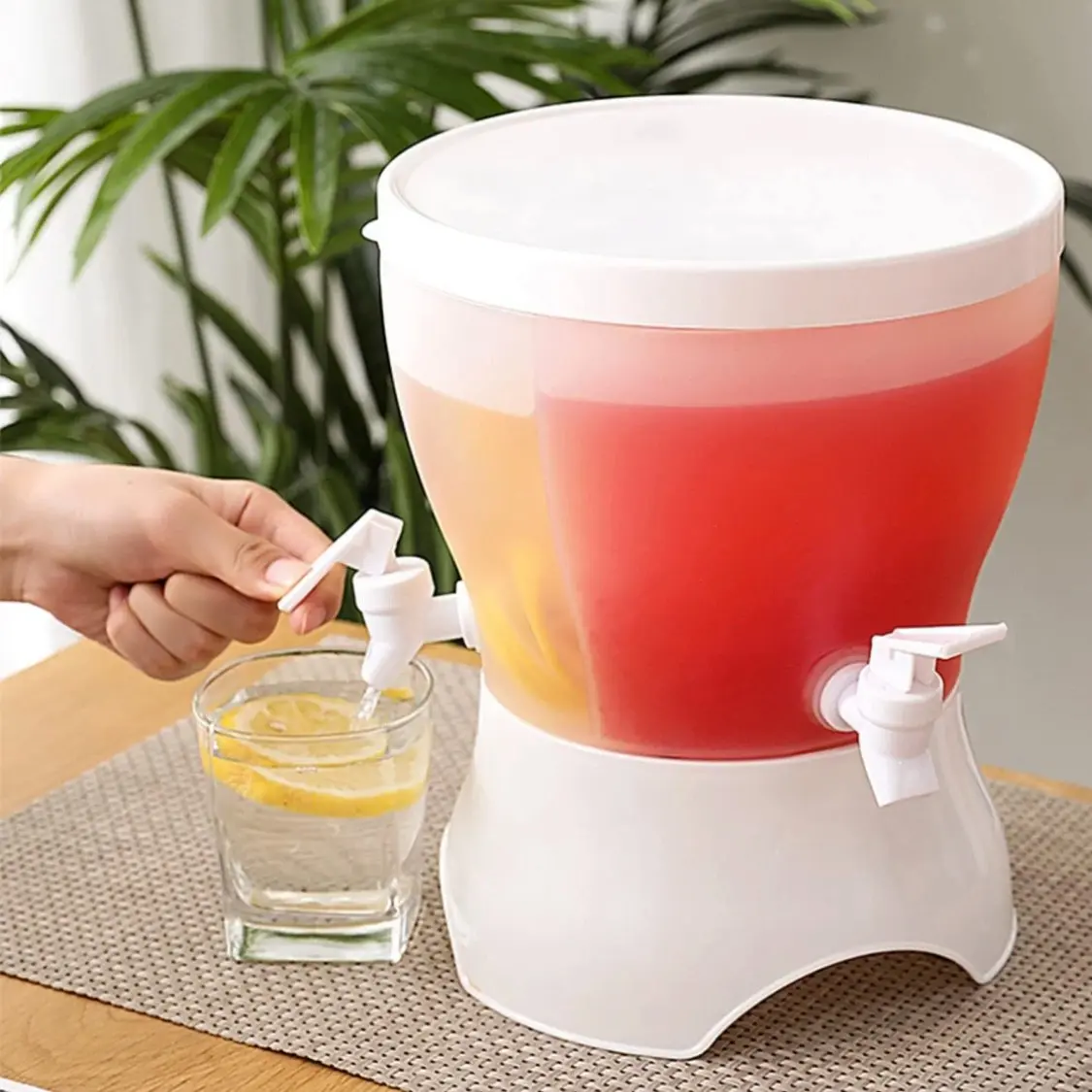 3 Compartment Rotating Beverage Dispenser with Leakproof Easy Pour Spigot, Drink Pitcher, Food Grade BPA Free Wide Mouth Cold Drink Container, Reusable Dishwasher & Fridge Safe for Juice Iced Tea, Ideal for Home Party BBQ Camping Housewarming Gift