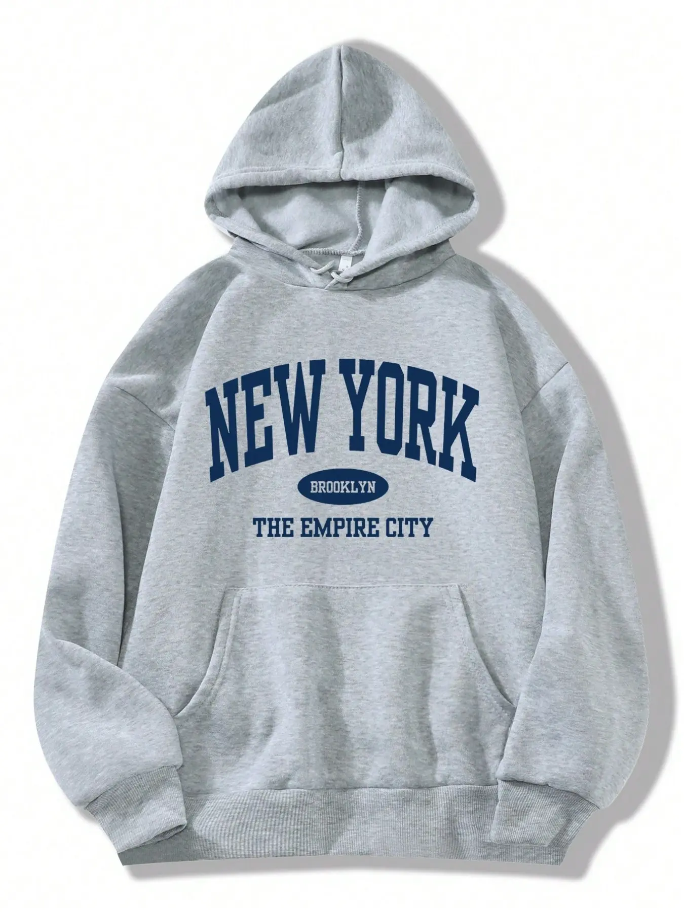 Women's Drop Shoulder Loose Fitting Hoodie, New York Brooklyn Graphic Print, Casual Drawstring Pocket Sweatshirt, Fall Winter Fashion, Outdoor Wear