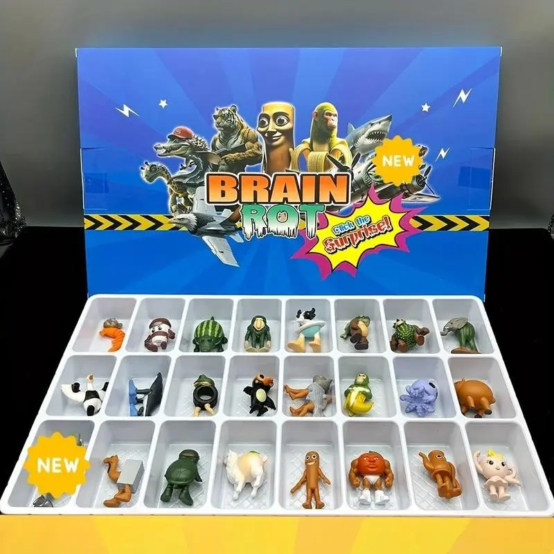 24-Piece Christmas Character Figurine Gift Box Set, Figures Set, Includes Tung-Tung-Sahur Series, Ideal for Game Room Decor & Collection
