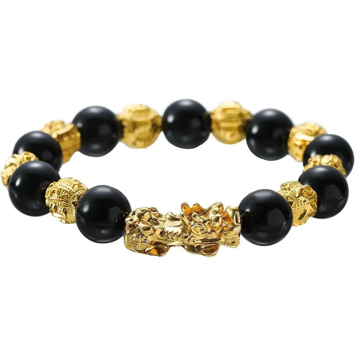 Feng Shui Pixiu Wealth and Luck Bracelet Black Obsidian Pixiu Bracelet  Dragon Lucky Charm Bracelets Prosperity Buddha Beams Elastic Bracelets for Men and Women