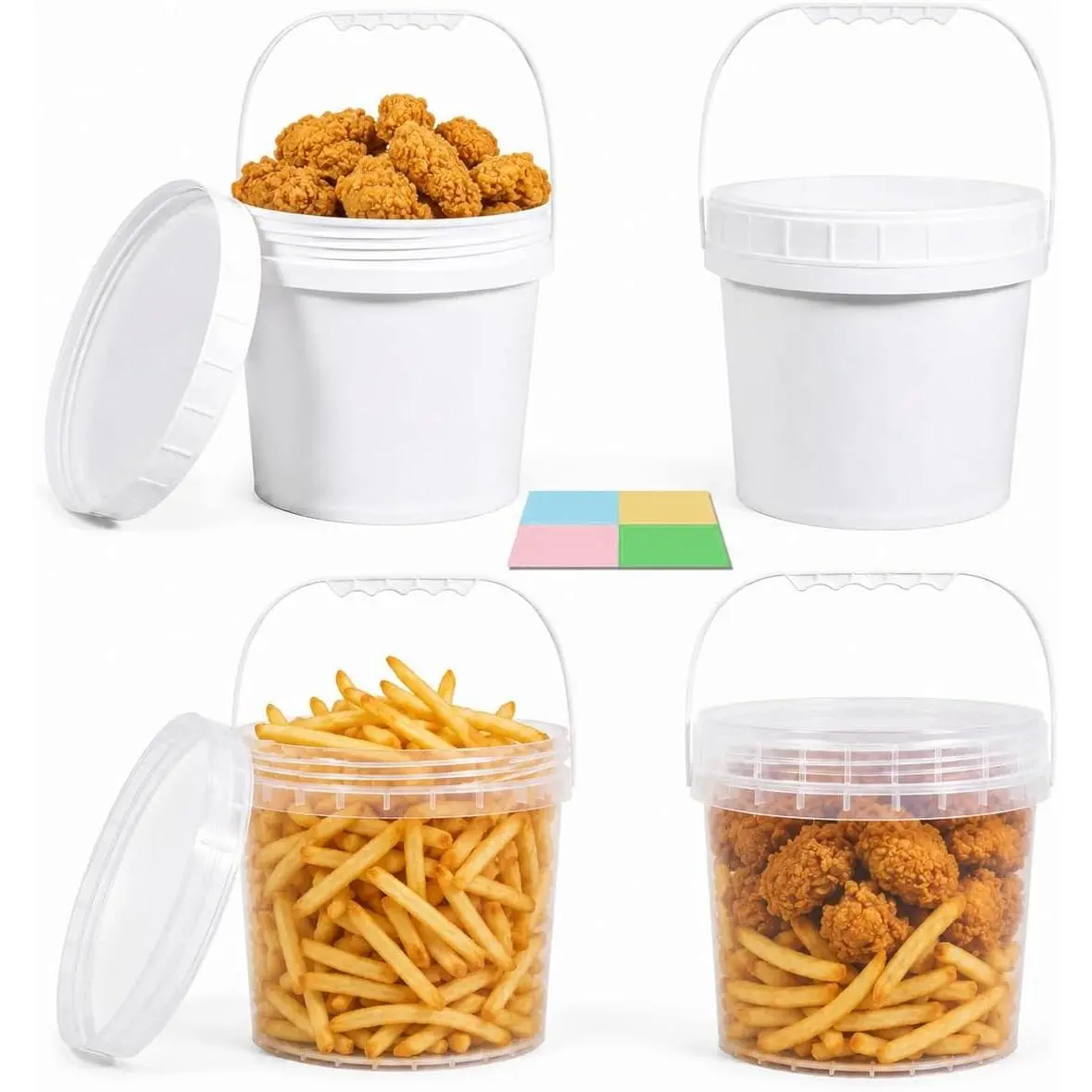 4 Pack 1 Gallon Plastic Buckets with Screw  & Handle, 2 Clear + 2 White,  Airtight Storage Containers with Label Included, Multi-Purpose Bucket Set for Kitchen, Crafts & Household Use