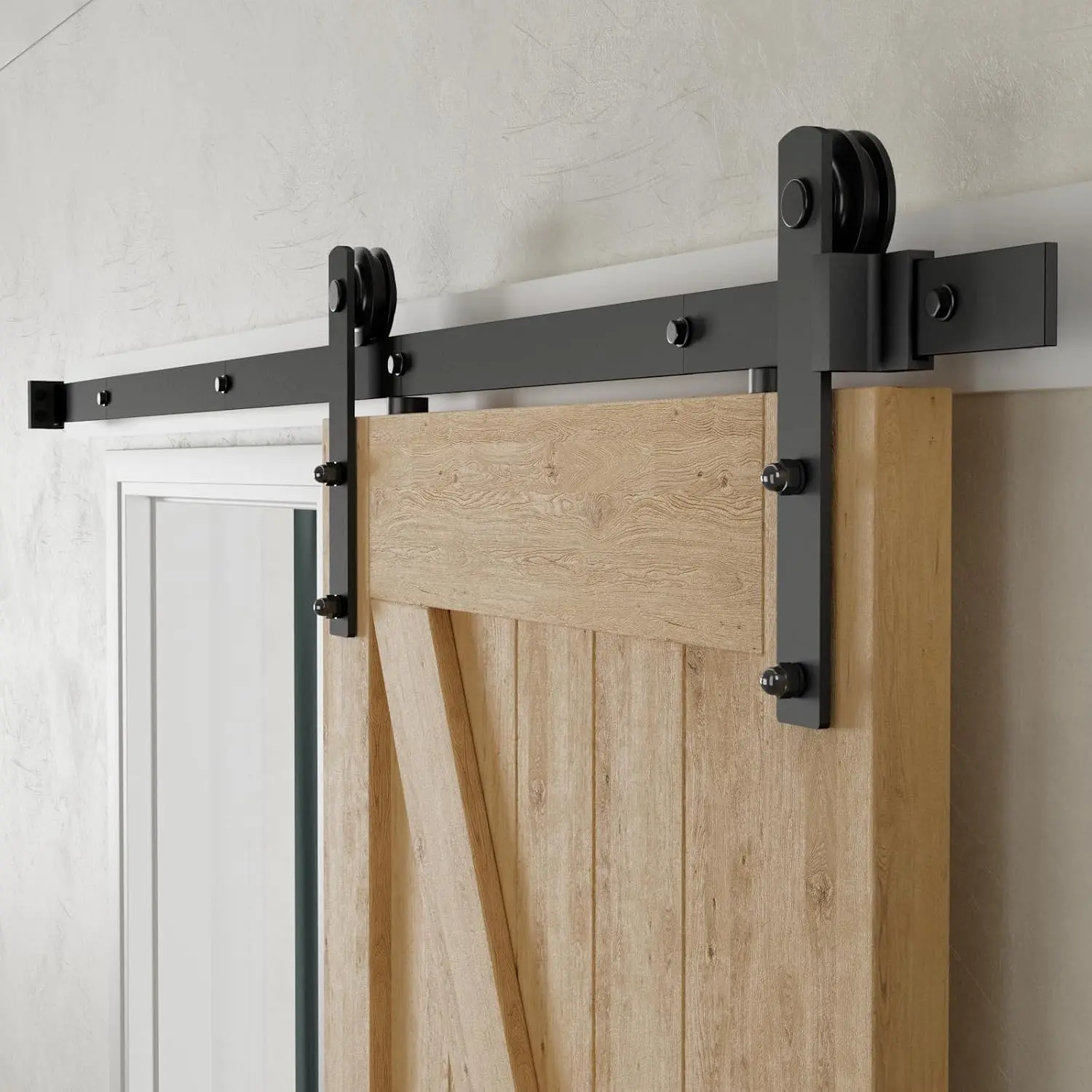 6FT Heavy Duty Sturdy Sliding Barn Door Hardware Kit, Smooth and Quiet, Easy to Install, Fits 36" Wide Door Panel (Simple Hanger)Gift