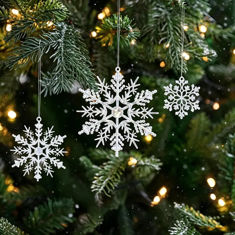 24-piece Christmas simple snowflake cutout ornaments in an ice and snow style, with various exquisite designs, suitable for hanging, storage, and portability. Ideal for home decor, outdoor parks, shopping malls, Christmas decorations, and gift-giving