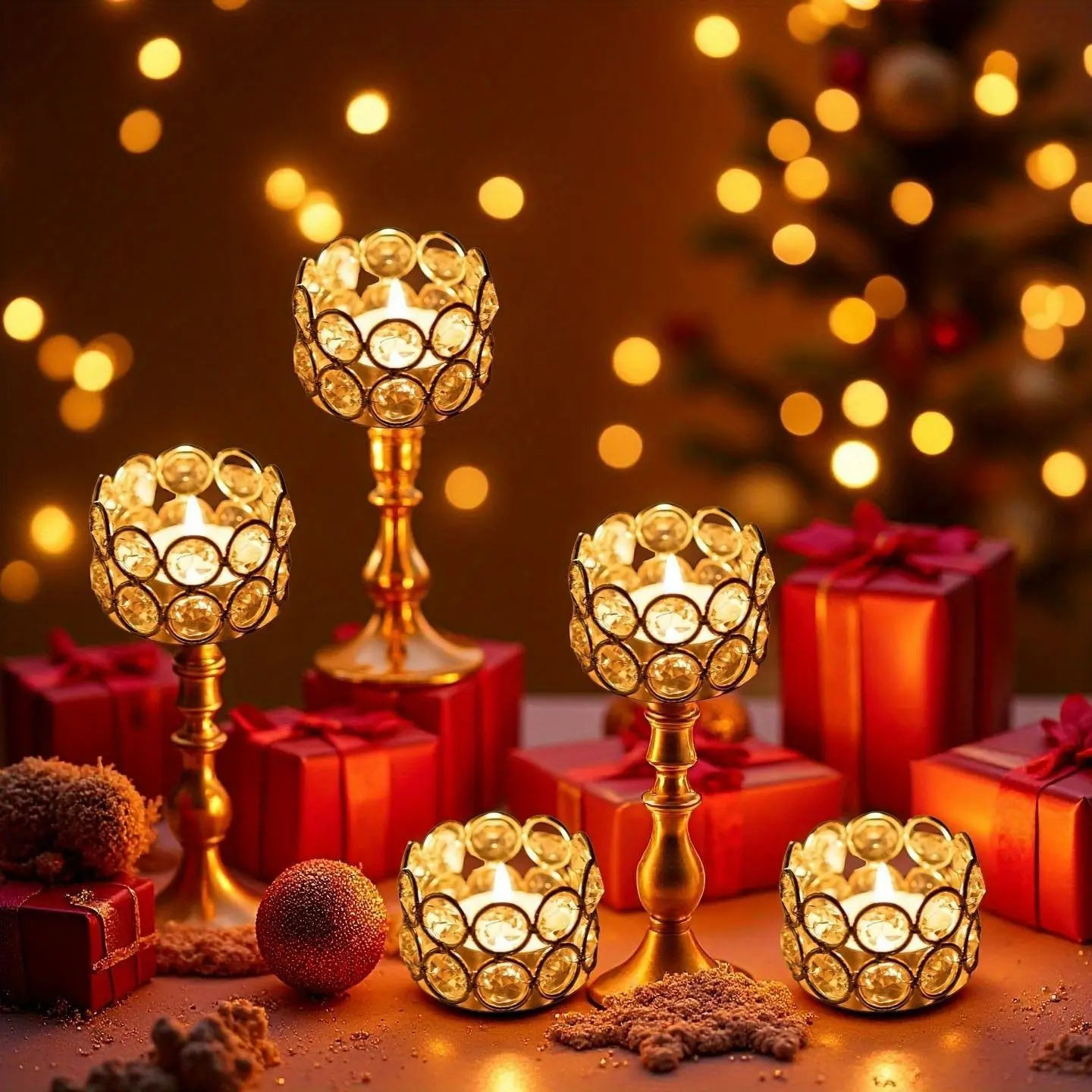 4 Ornament Candle Holders, Elegant Conical Candles, Durable Metal Stands with Ribbon Bow, Perfect for Weddings and Parties
