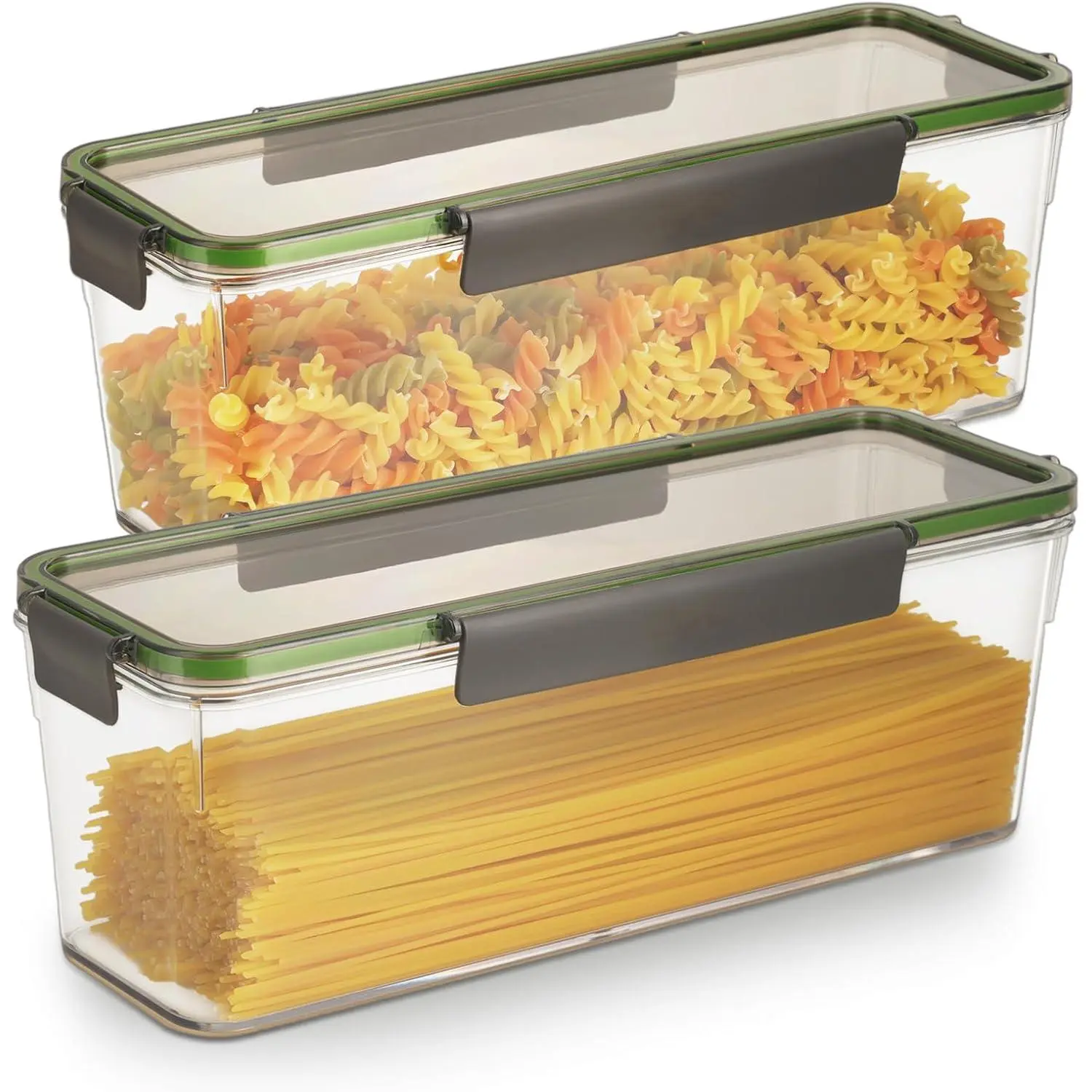 2 Pack Spaghetti Pasta Storage Container - 72oz Clear Plastic Noodle Holder with Airtight Lid Kitchen Pantry Food Storage Organizer for Rice Flour Cereal Oats Cracker Coffee Lasagna (Square*2)