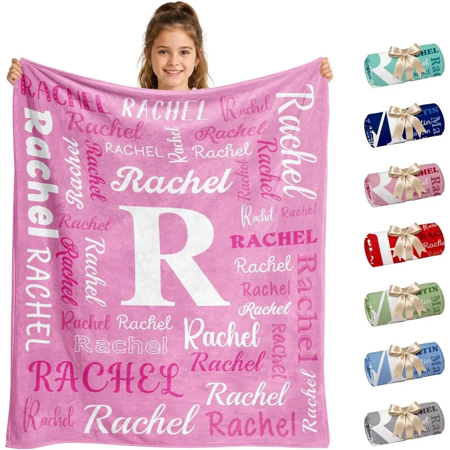 Custom Name Flannel Throw Blanket, fuzzy soft blanket cooling blanket, Personalized Multi-Purpose for Kids Adults Bedroom Sofa, perfect christmas gift anniversary birthday custom gift