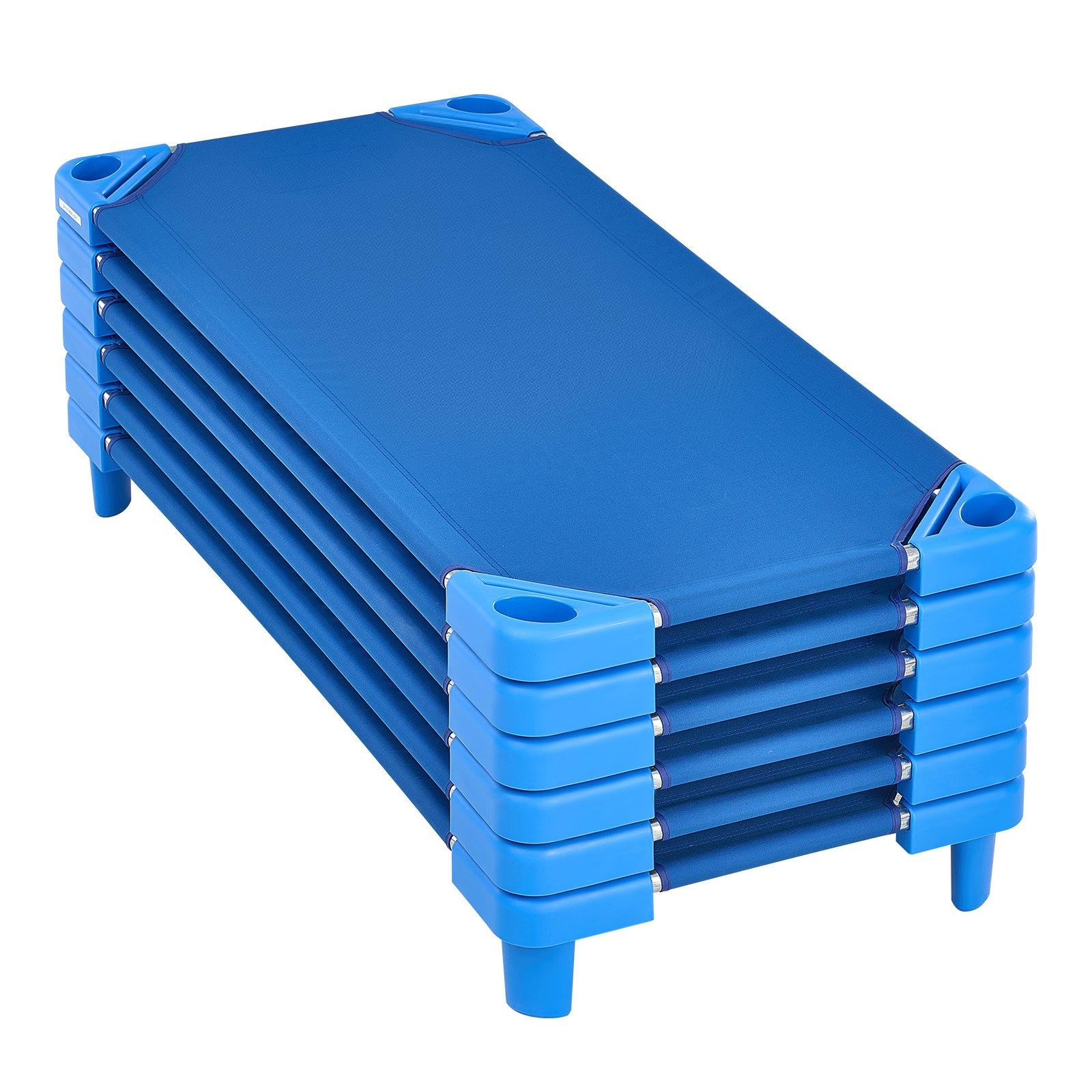 VEVOR Stackable Kiddie Cot, Pack of 6,  Portable Toddler Nap Cots, Standard Size 52" L x 23" W Daycare Cots for Kids, Preschool Classroom Daycare Beds for Sleeping, Resting, Naptime, Blue