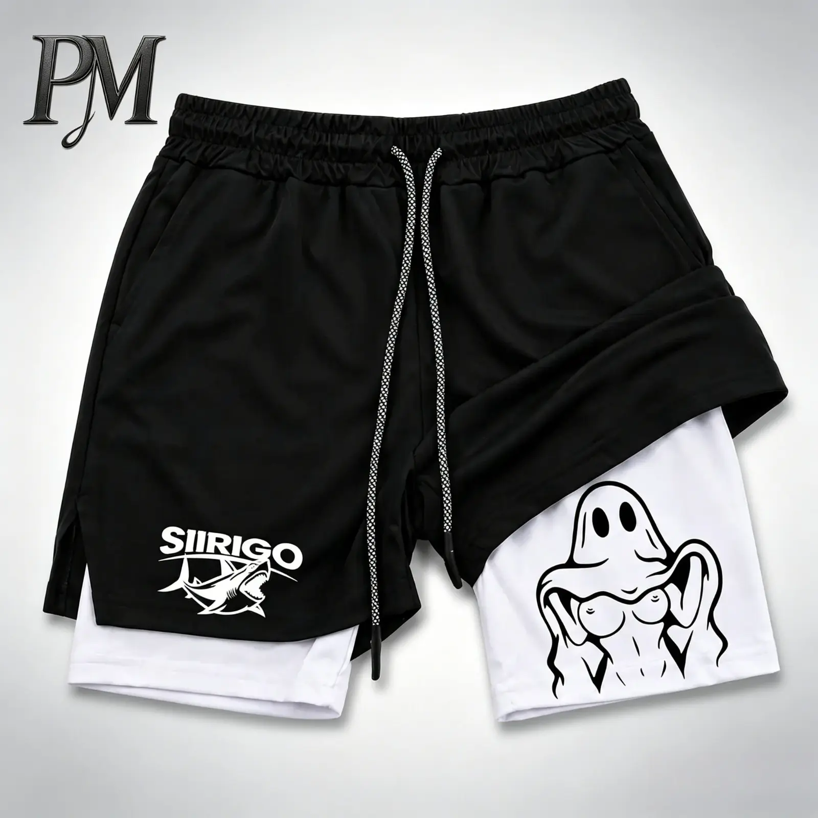 Men’s Anime Naughty Ghost Graphic 2-in-1 Running Shorts Quick-Dry Bilayer Compression Gym Athletic Training Shorts Y2K Aesthetic Streetwear Summer Activewear Moisture Wicking Breathable Basketball Jogging Beach Outdoor Fitness Holiday Gift for Men Women