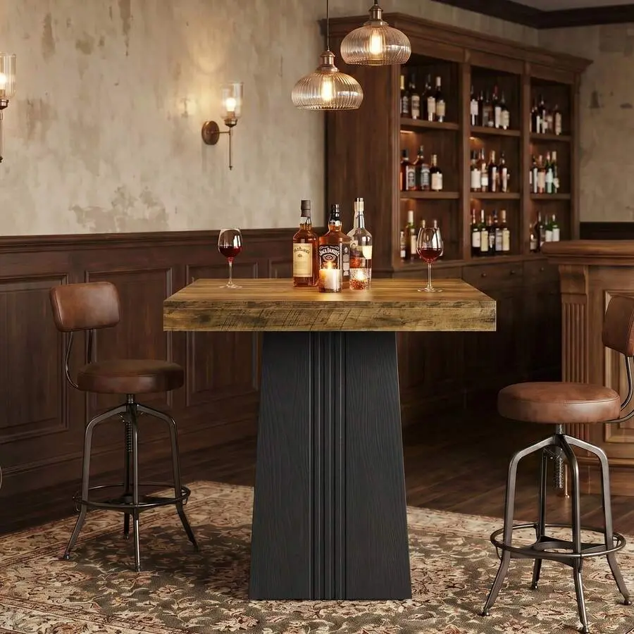 35.4" Square Bar Table, Bistro Pub Table With Fluted Hollow Base Living Room Home Bar Cafe, Small Space