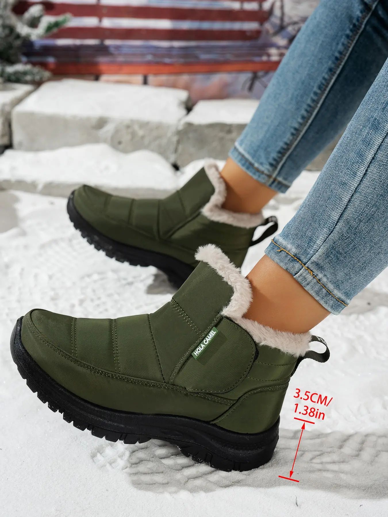 Lightweight Women Padded Nylon Slip On Fold Fluff Cuff Winter Snow Booties, Cozy Thick Fleece Lined Non-Slip Platform Ankle Boots, All-Match Footwear for Fall Winter Daily Commute & Jean Matching
