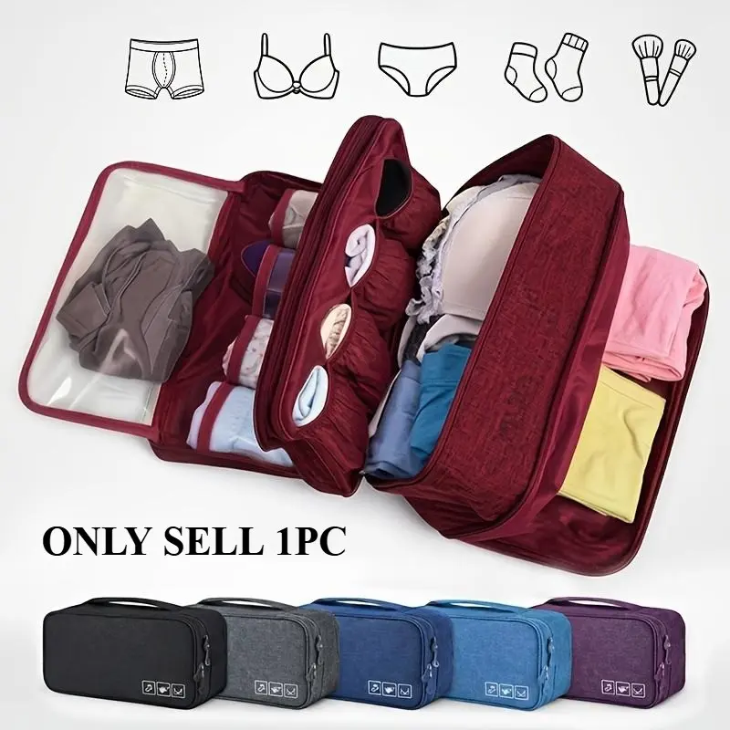 Portable Travel Underwear Storage Bag, Foldable Zippered Organizer, Compact Luggage Pack, Travel Packing Organizers, Hanging/installable, Space-Saving Durable Fabric