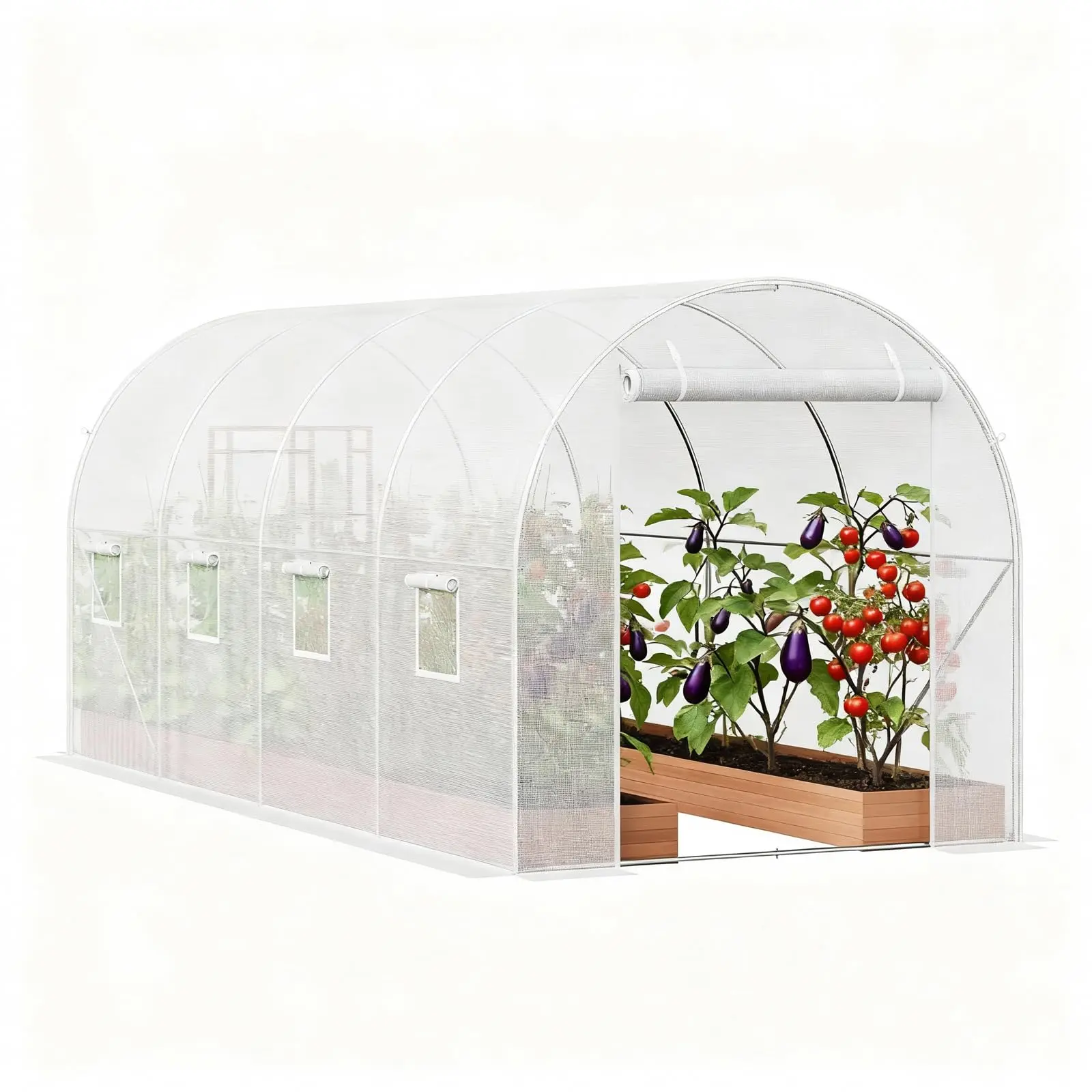 15x7x7ft Professional Walk-In Tunnel Greenhouse, Outdoor Heavy-Duty Plant Hot House with 8 Mesh Windows, Dual Zip Doors, 140g PE Cover, 1" Galvanized Steel Outdoor Frame, Portable Setup for Backyard Lawn Farm