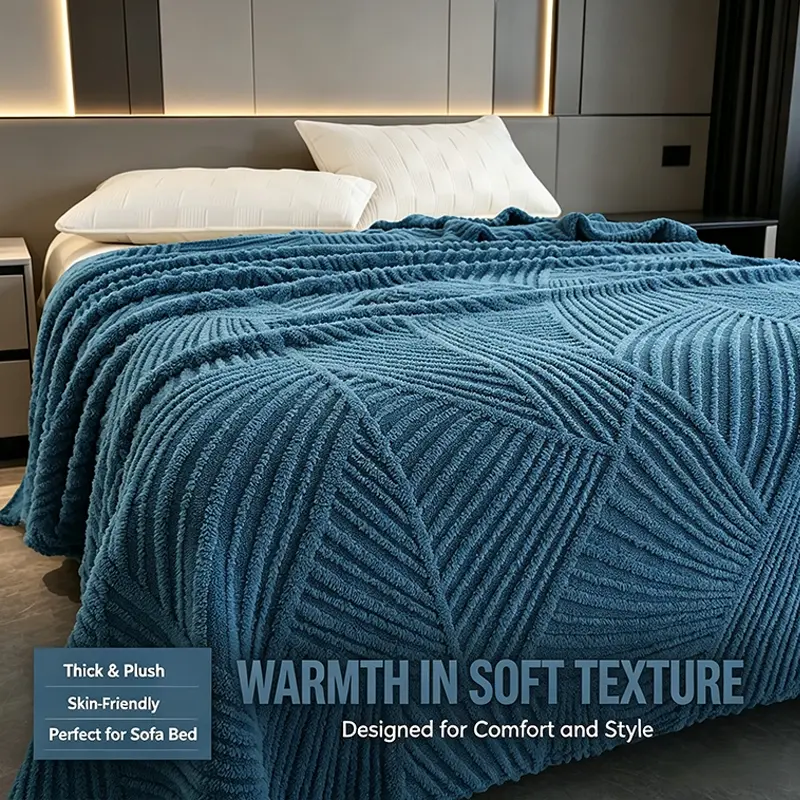 Comfort Thick Ribbed Plush Blanket, Wrinkle Resistant Easy Wash Fabric, Versatile Cozy Cover Suitable for Couch Leisure, Bed Layering and Outdoor Picnic Use