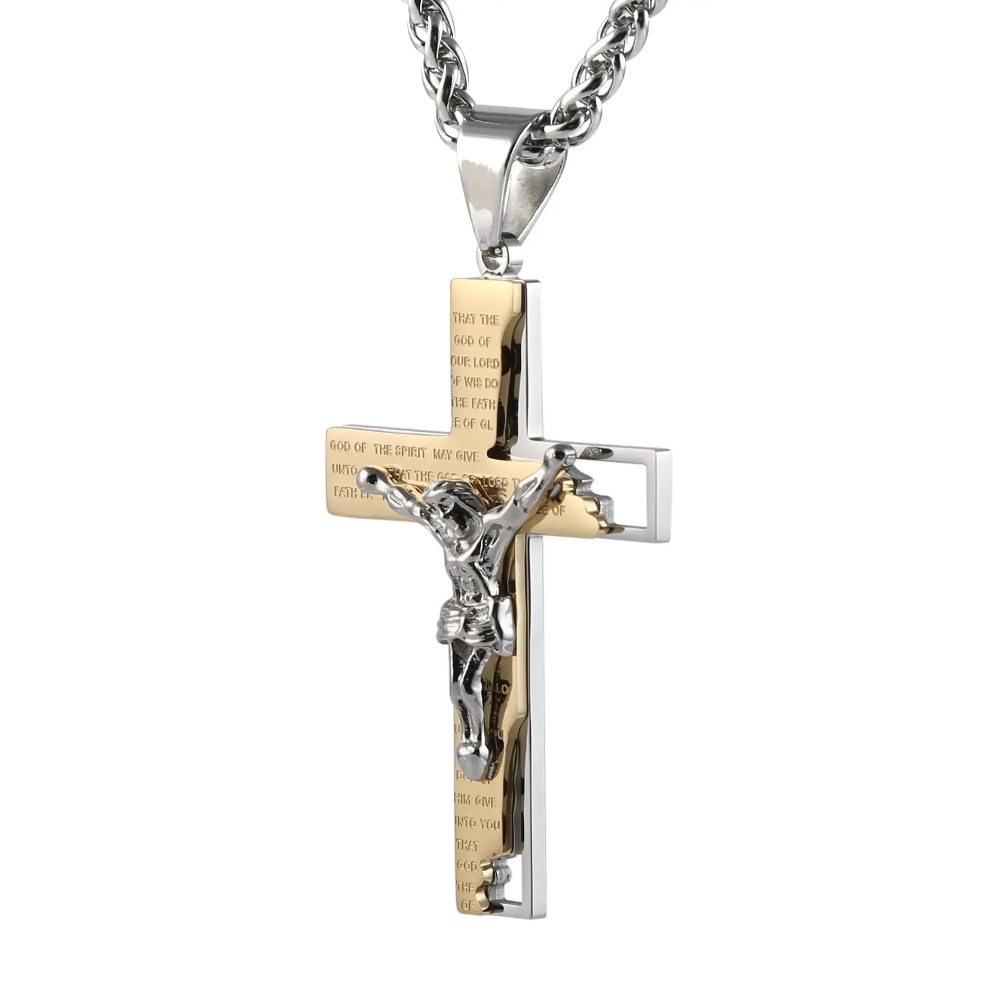 Unisex Stainless Steel Cross Pendant Necklace, Biblical Motif Jewelry with Adjustable 22+2 in Chain for Daily & Casual Wear, Silver Cross Pendant Accessory, Adjustable Chain