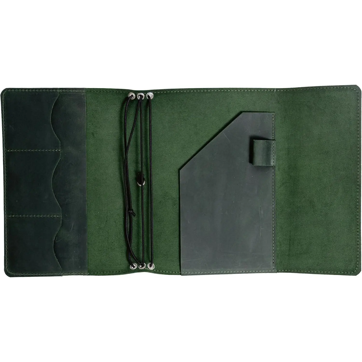 A5 Leather Notebook Cover – Handmade Refillable Journal Cover with Pen Holder & Card Slots, Fits A5 Notebooks, Green (Paper Not Included)