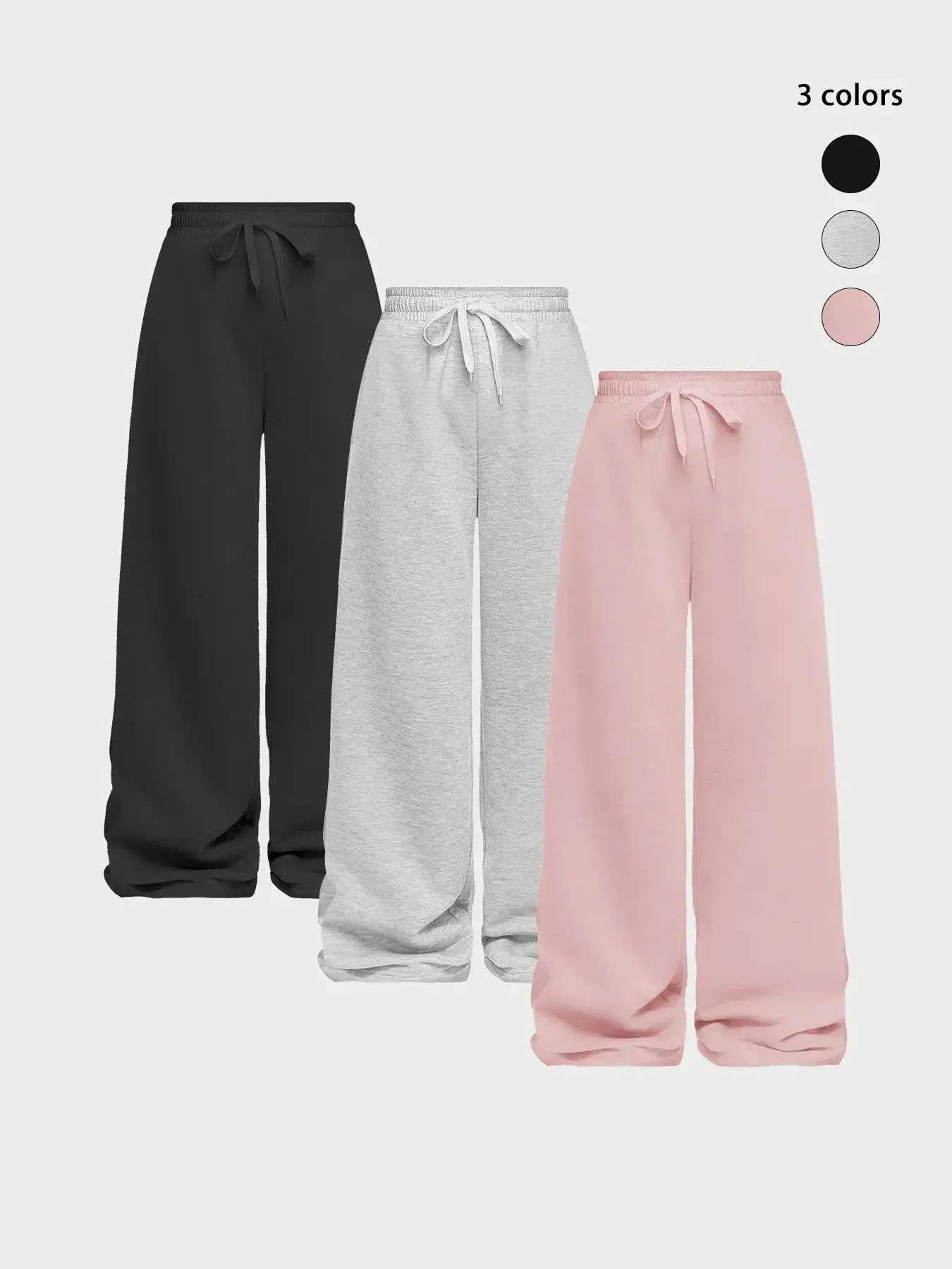 Three-Color Adjustable Drawstring High-Waisted Loose Baggy Wide-Leg Sweatpants Casual Comfortable Style  Women's Bottoms All-Season Home & Streetwear Joggers