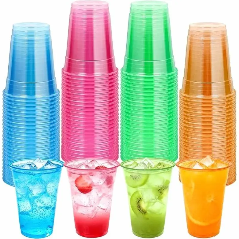 100-Pack 12 oz Plastic Neon Disposable Glow-In-The-Dark Cups, Festive Party Decor Tableware for Neon Parties, Halloween, Christmas