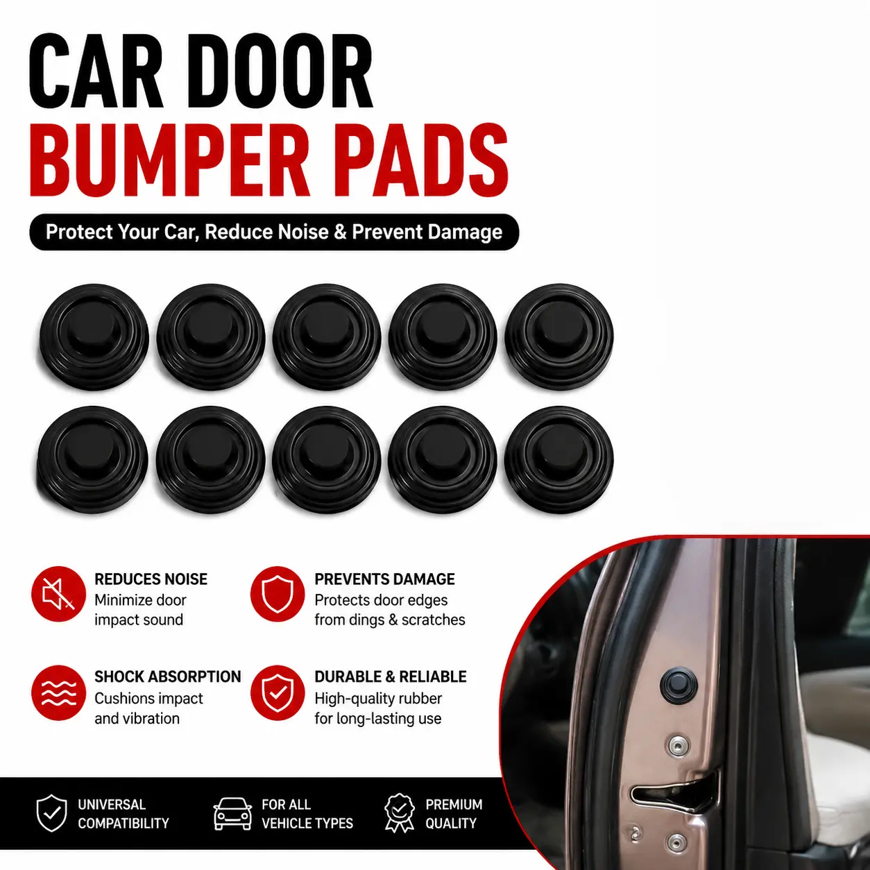 10-Pack Silicone Car Door Seals for Noise Reduction and Vibration Control, Quiet and Compatible with Most Vehicle Models, Car Door Protector, Car Accessory-YY0
