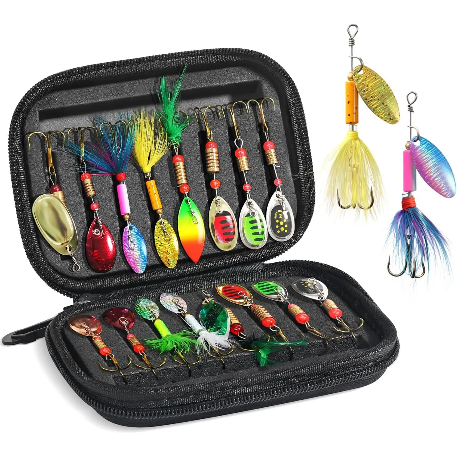 Fishing Lures Inline Spinner Baits, 16pcs Rooster Tail Fishing Lures, Trout Bass Salmon Lures with Treble Ultra-Sharp Hooks, Fishing Gear Spinnerbait Spoons Freshwater & Saltwater