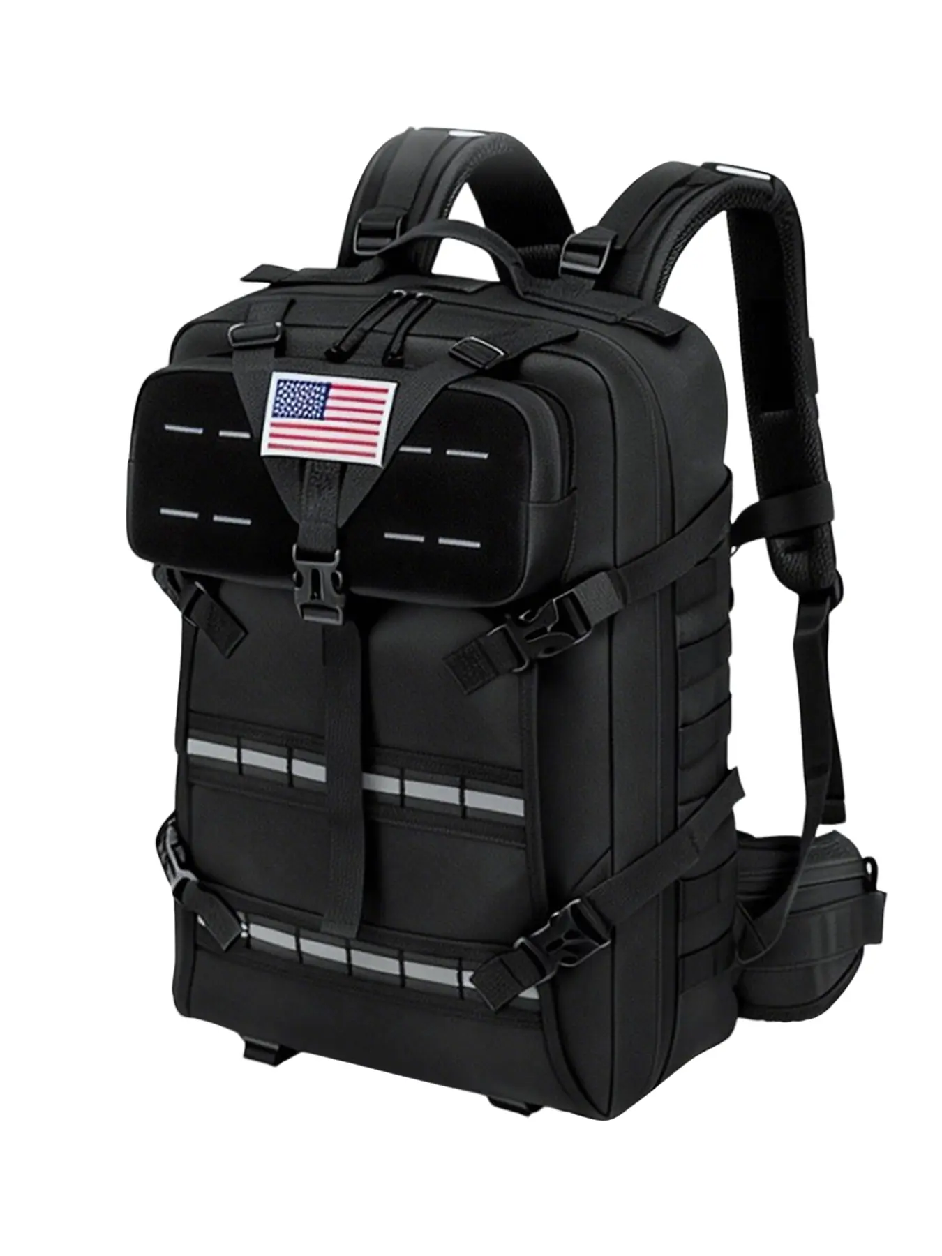 Tactical Motorcycle Backpack, External Helmet Straps Fit All Helmets, 180° Full Open Design, Multi-compartment Storage, Scratch Resistant Fabric, Reflective Strips for Safe Night Riding, Ideal for Motor Trip, Daily Commute, Sports & Business Travel